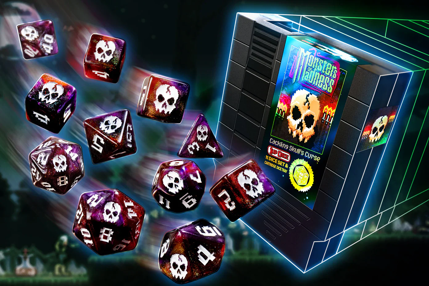 1UP Dice: Cackling Skull - Polyhedral Dice Set (11ct) - Image 2
