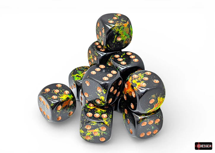 Chessex - 16mm d6 Dice Set: Brush - Deep Forest/Gold - CHX24605 (12 dice)