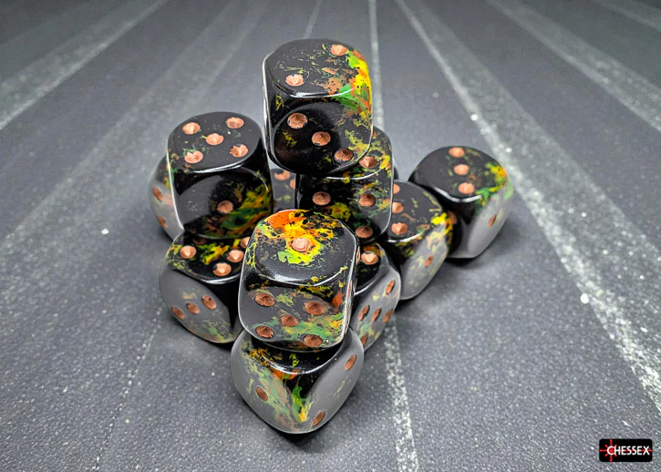 Chessex - 16mm d6 Dice Set: Brush - Deep Forest/Gold - CHX24605 (12 dice) - Image 2